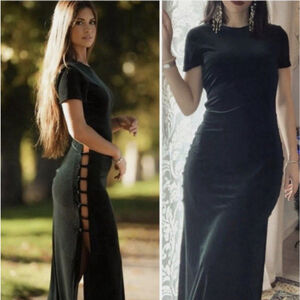 Zara Maxi Dress Sz M Green Velvet Event Formal Party Prom‎ Cutouts EUC